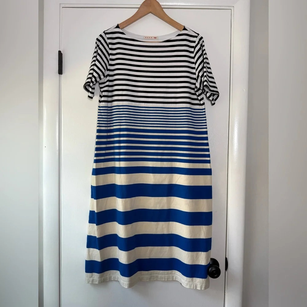 Uniqlo x Marni Blue Stripe Cotton Short Sleeve Midi Dress Size Large - Picture 6 of 11